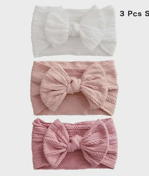 Set van 3 Zachte Baby Hoofdbanden met Strik - Elastisch en Comfortabel voor Newborns