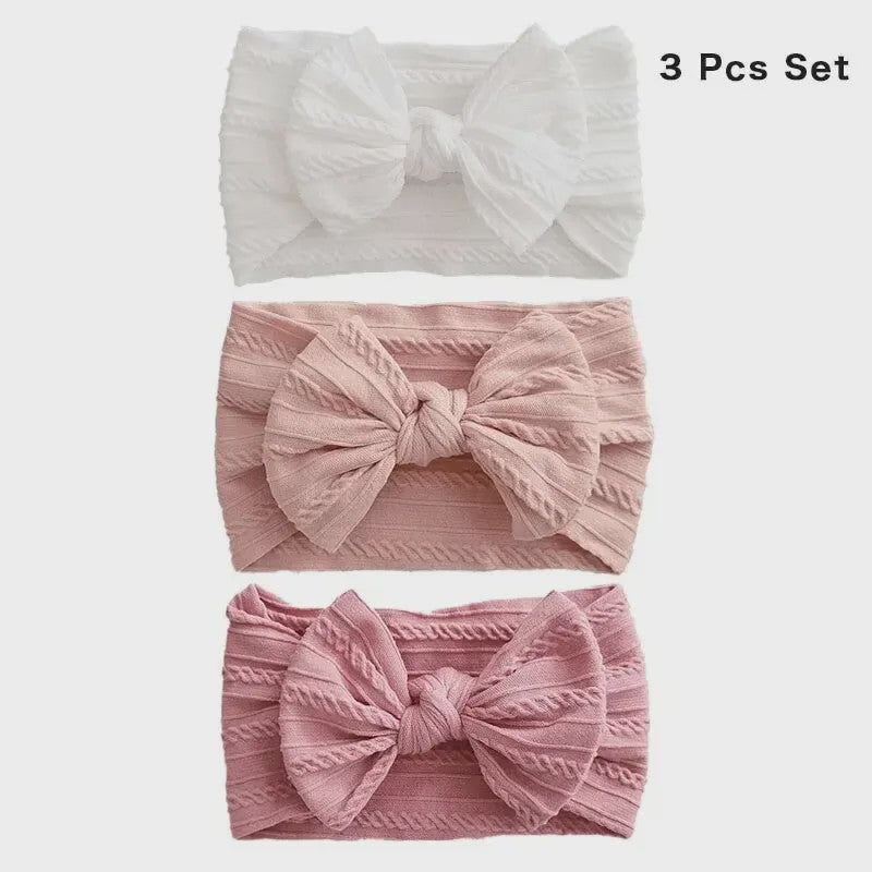 Set van 3 Zachte Baby Hoofdbanden met Strik - Elastisch en Comfortabel voor Newborns