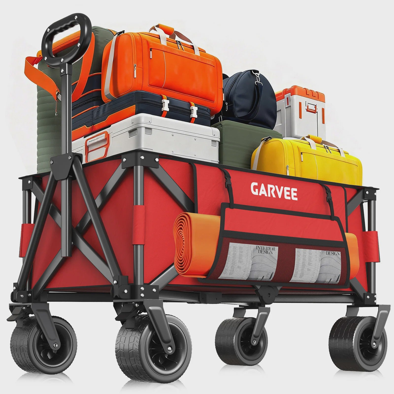 Robuuste Outdoor Campingwagen met 8" Wielen en Verstelbare Handgreep - Opvouwbaar All-Terrain Trolley