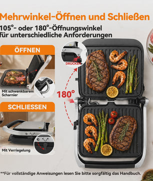 SLG5029 Elektrische Contact Grill 2000W - Digitaal, met Vleesthermometer, Panini Press & 180° Open Functie