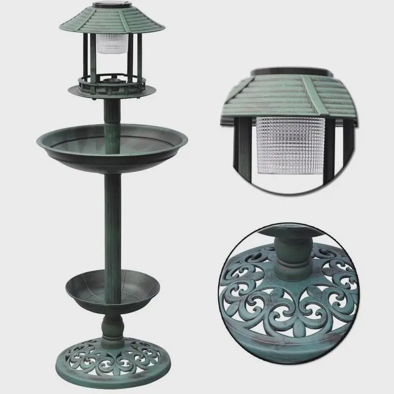 Decoratief Vogelbad met Voedersysteem en Verlichting - 97cm Hoog - Duurzaam Hars