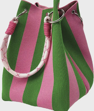 Mini Gebreide Bucket Bag Dames - Kleurrijk Colorblock Polstasje met Afneembare Handgreep