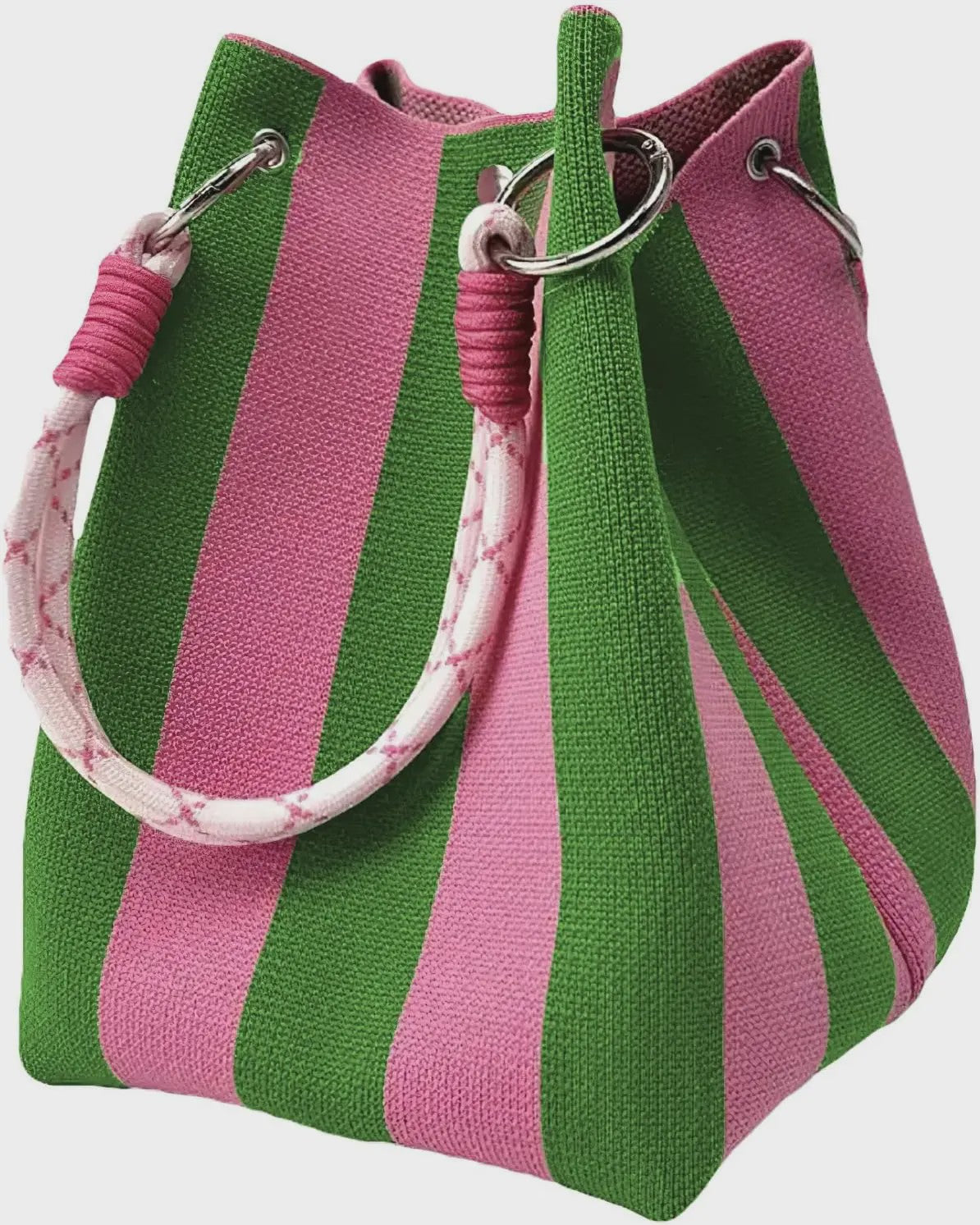 Mini Gebreide Bucket Bag Dames - Kleurrijk Colorblock Polstasje met Afneembare Handgreep
