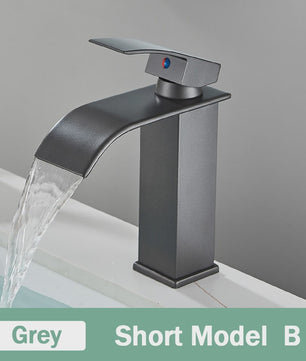 Matzwarte Waterval Wastafelfkraan - Deck Mounted, Enkele Hendel, Warm & Koud Water