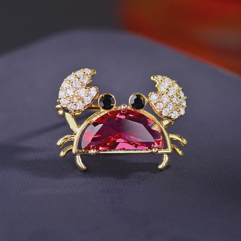 Unieke Krab Broche met Gekleurde Zirkonia - Stijlvol Dames Accessoire