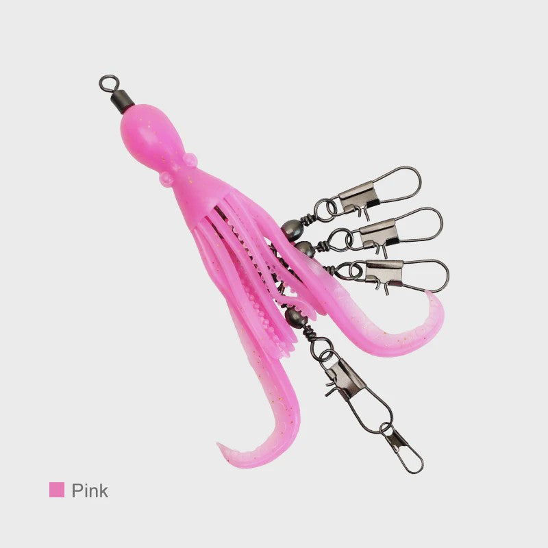 Set van 2 Siliconen Octopus Vishaas Connectoren met Swivels en Haken