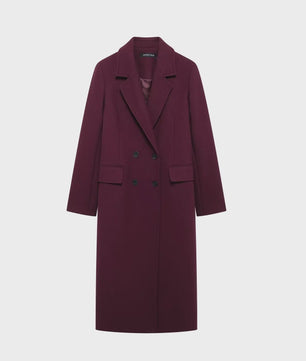 Dames Jas Burgundy - Dubbelzijdig Sluitend, Lange Mouwen, Klassieke Kraag - Herfst Winter Collectie