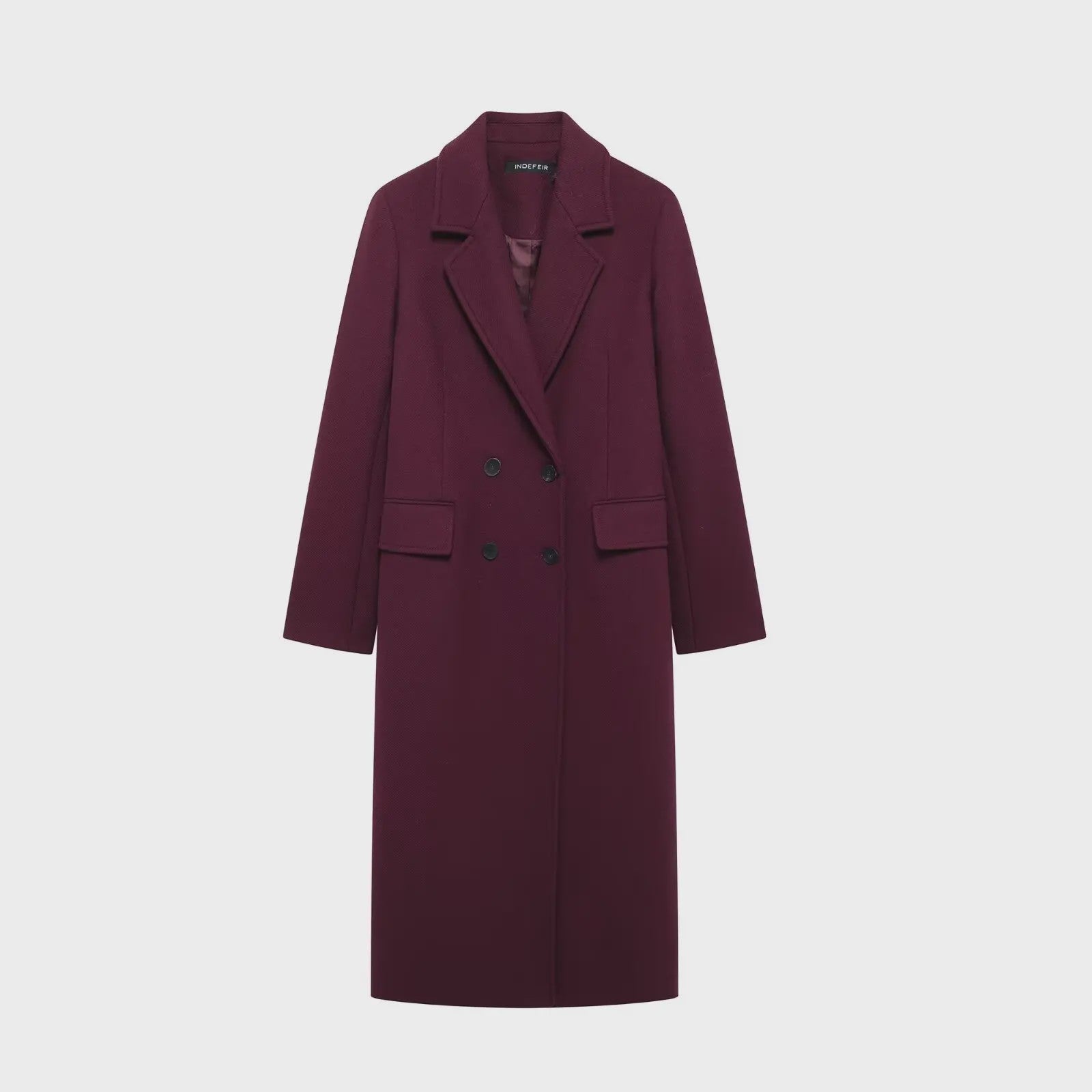 Dames Jas Burgundy - Dubbelzijdig Sluitend, Lange Mouwen, Klassieke Kraag - Herfst Winter Collectie