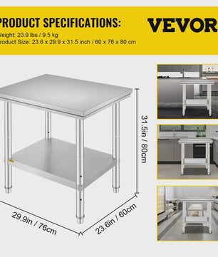 Professionele RVS Werkbank met Onderblad - Ideaal voor Keuken, Horeca & Garage