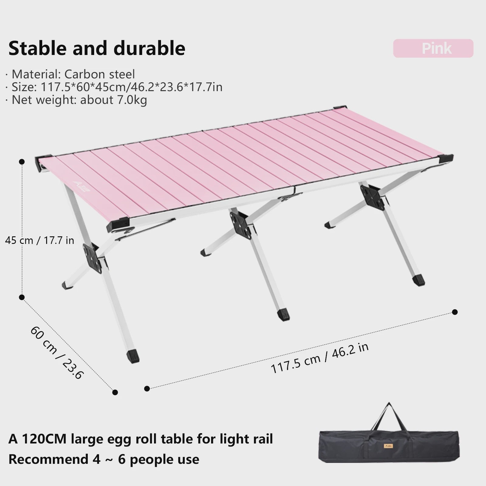 Opvouwbare Camping Tafel 'Egg Roll' - Draagbaar Carbon Staal met Draagtas voor Picknick & BBQ