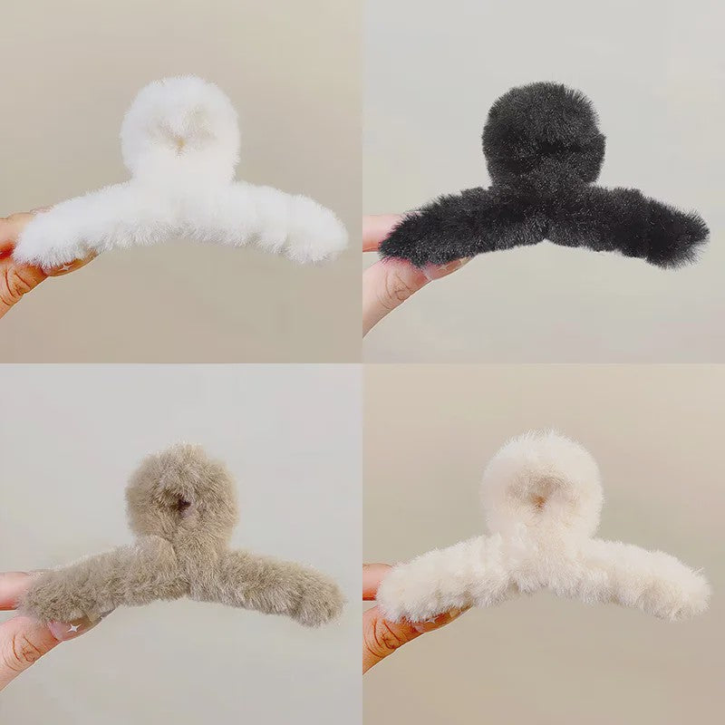 Set van 4 Elegante Pluche Haarclips met Faux Fur - Stijlvolle Haaraccessoires voor Dames & Meisjes