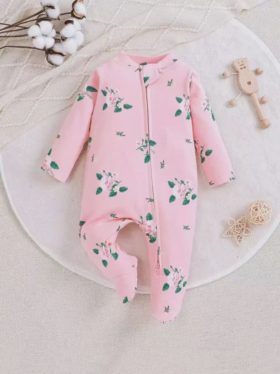 Katoenen Newborn Pyjama met Voetjes en Ritssluiting - Romper voor Jongens en Meisjes (0-12 Maanden)
