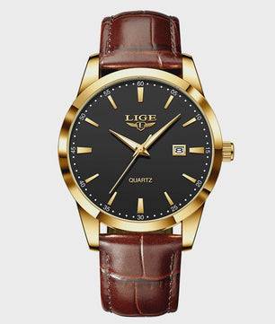 LIGE Heren Horloge Bruin Leer - Stijlvol Militair Quartz Horloge met Datum & Waterdicht