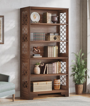 Industriële 6-Tier Boekenkast - 180 cm Hoge Open Opbergkast met 5 Planken