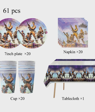 Fortnite Feestdecoratie Set: Beker, Bordjes, Tafelkleed & Meer voor Verjaardagen