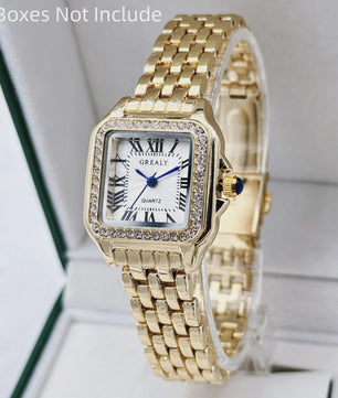 Luxe Gouden Roestvrij Staal Dameshorloge - Elegant Zakelijk Mode Accessoire