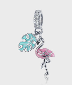 WOSTU 925 Sterling Zilver Papegaai Bedel met Roze Emaille & Kristallen - DIY Sieraden