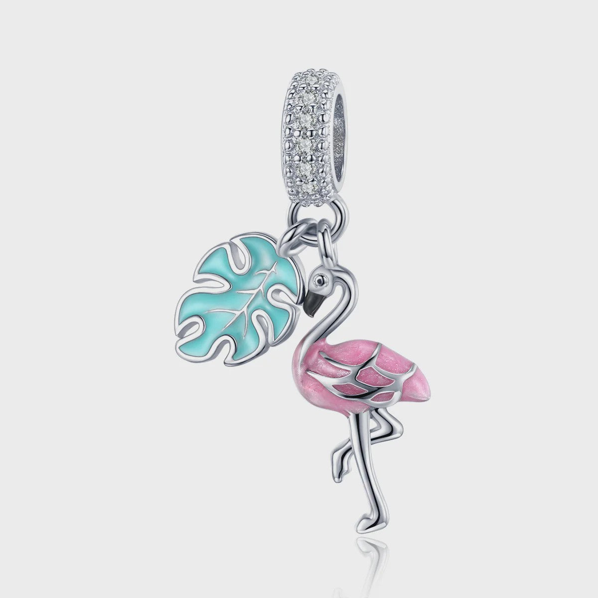 WOSTU 925 Sterling Zilver Papegaai Bedel met Roze Emaille & Kristallen - DIY Sieraden