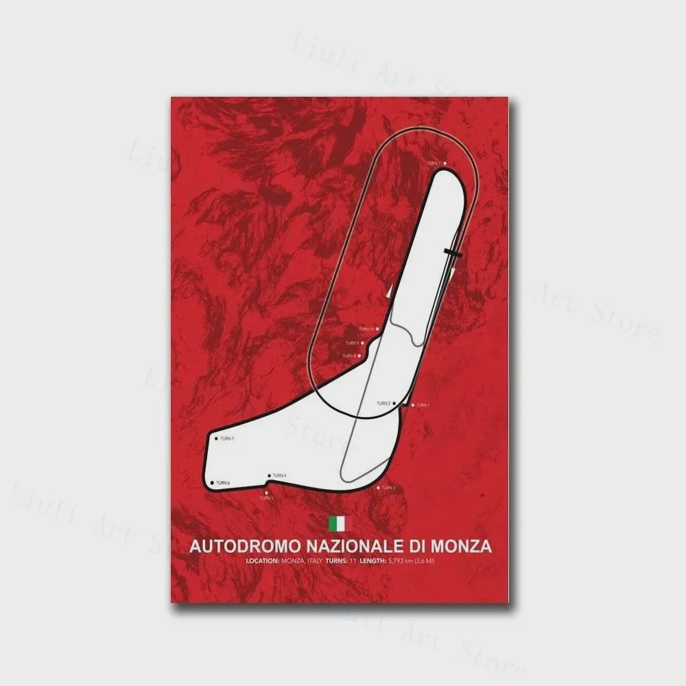 Formule 1 Circuit Poster Canvas - F1 Race Track Kunst Print voor Woonkamer Decoratie