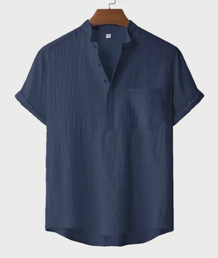 Zomer T-shirt Heren Katoen Linnen - Henley Nek, Korte Mouw, Ademend & Comfortabel