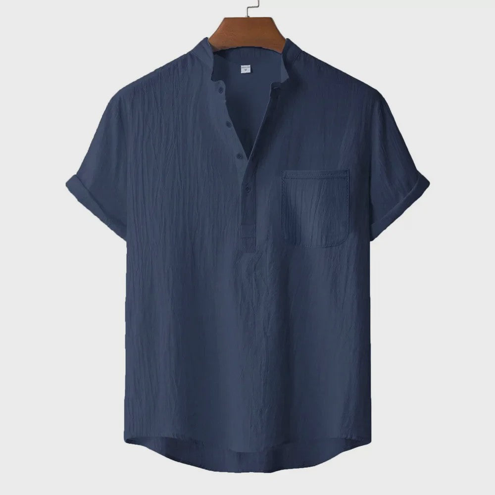 Zomer T-shirt Heren Katoen Linnen - Henley Nek, Korte Mouw, Ademend & Comfortabel
