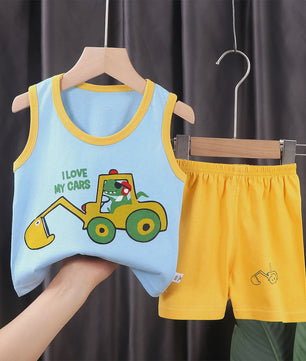 Zomer Set Kinderen: Katoenen Mouwloos Vest & Shorts met Leuke Prints