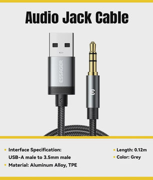 Essager USB-C naar 3.5mm Audio Jack Adapter Kabel - Hoge Kwaliteit Geluid voor Telefoons & Speakers