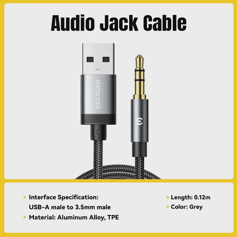 Essager USB-C naar 3.5mm Audio Jack Adapter Kabel - Hoge Kwaliteit Geluid voor Telefoons & Speakers