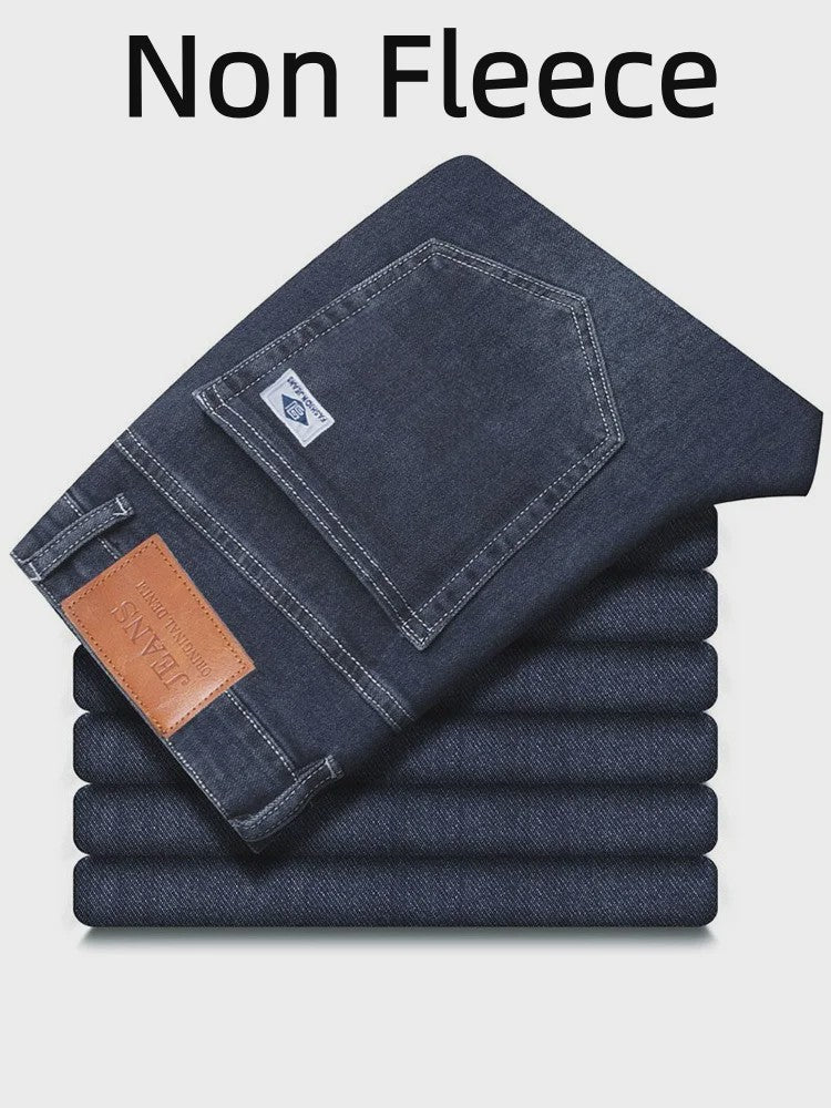 Herfst/Winter Heren Jeans: Losse Pasvorm Rechte Pijpen met Retro Washed Look & Fleece Voering