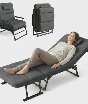 Verstelbare Loungestoel en Campingbed 6 standen, inklapbaar, 200kg belastbaar, met kussen