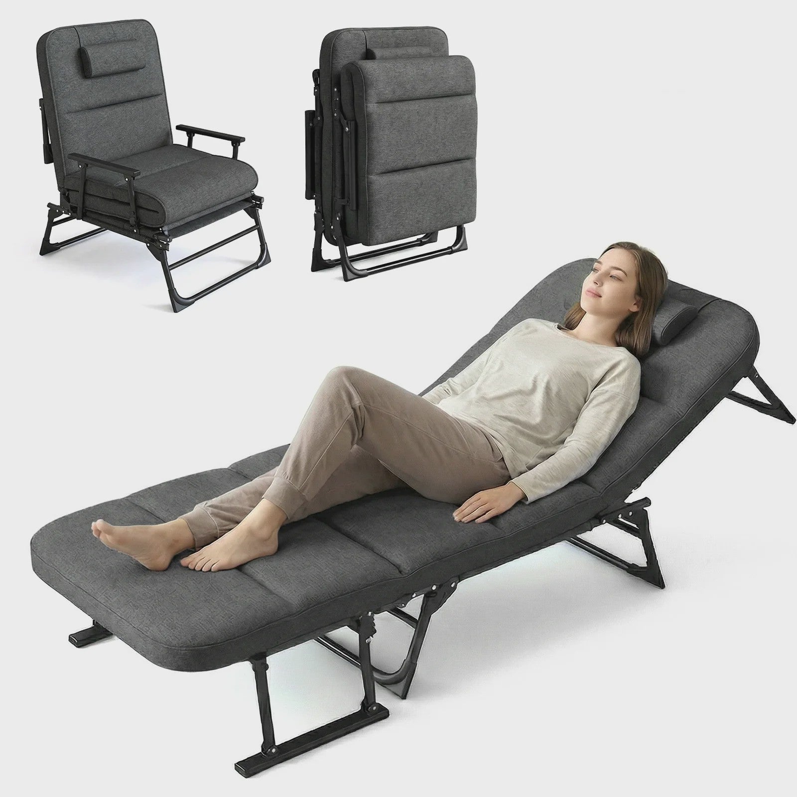 Verstelbare Loungestoel en Campingbed 6 standen, inklapbaar, 200kg belastbaar, met kussen