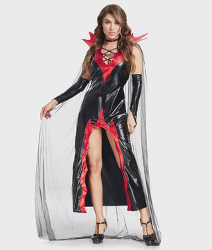 Dames Vampier Kostuum - Sexy Gothic Halloween Jurk met Cape