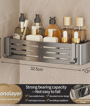 Aluminium Hoekplank Badkamer met Sterke Zuignap - Perforatievrije Wandmontage