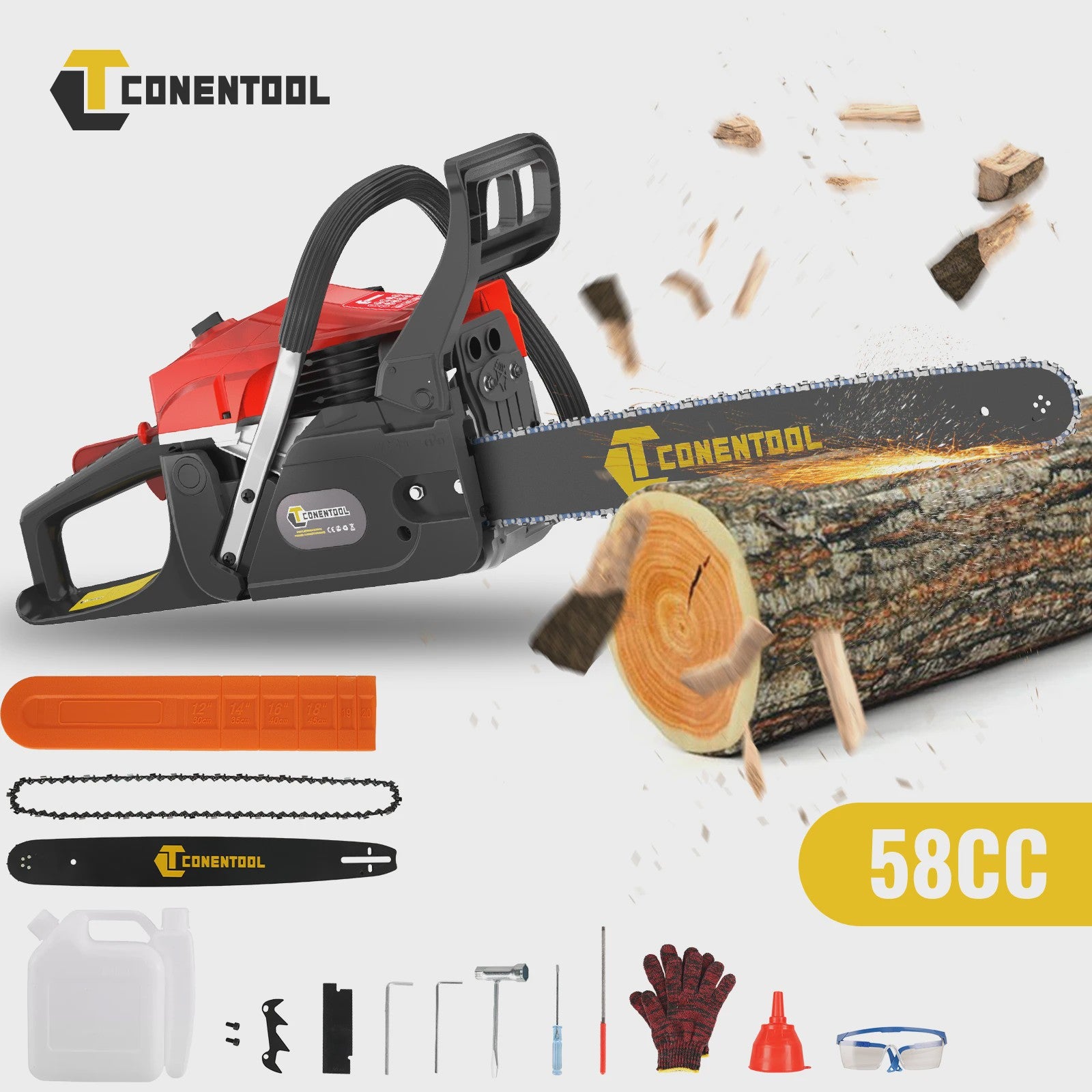 CONENTOOL 58CC Benzine Kettingzaag 20 Inch met 65Mn Staalketen