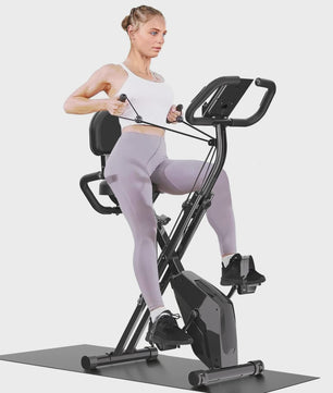 GartistGO foldable exercise bike, 8 resistance levels, with heart rate sensors, LCD stationary fitness bike for indoor cycling With extra-thick yoga and Pilates mat