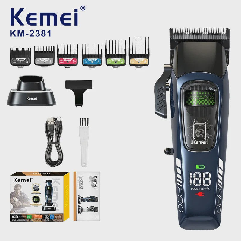 Kemei 2381 Professionele Trimmer Set - 10000 RPM, LED Display, Draadloos