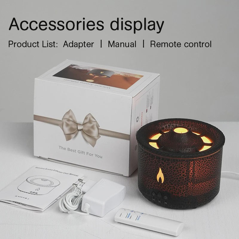 Vulkaanas Aroma Diffuser met Vlam & Kwallen Rookeffect - Luchtbevochtiger & Aromatherapie