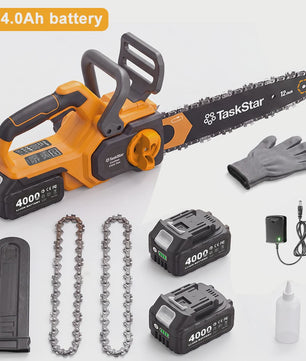TaskStar 12-Inch Accu Kettingzaag - Krachtig, Borstelloos & Automatische Olie - Incl. 2x 4000mAh Batterijen