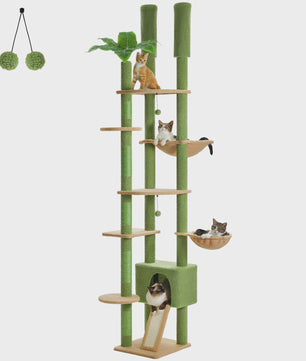 Verstelbare Kattenboom met Grote Hangmat, Krabpalen & Kattenhuis - Vloer tot Plafond