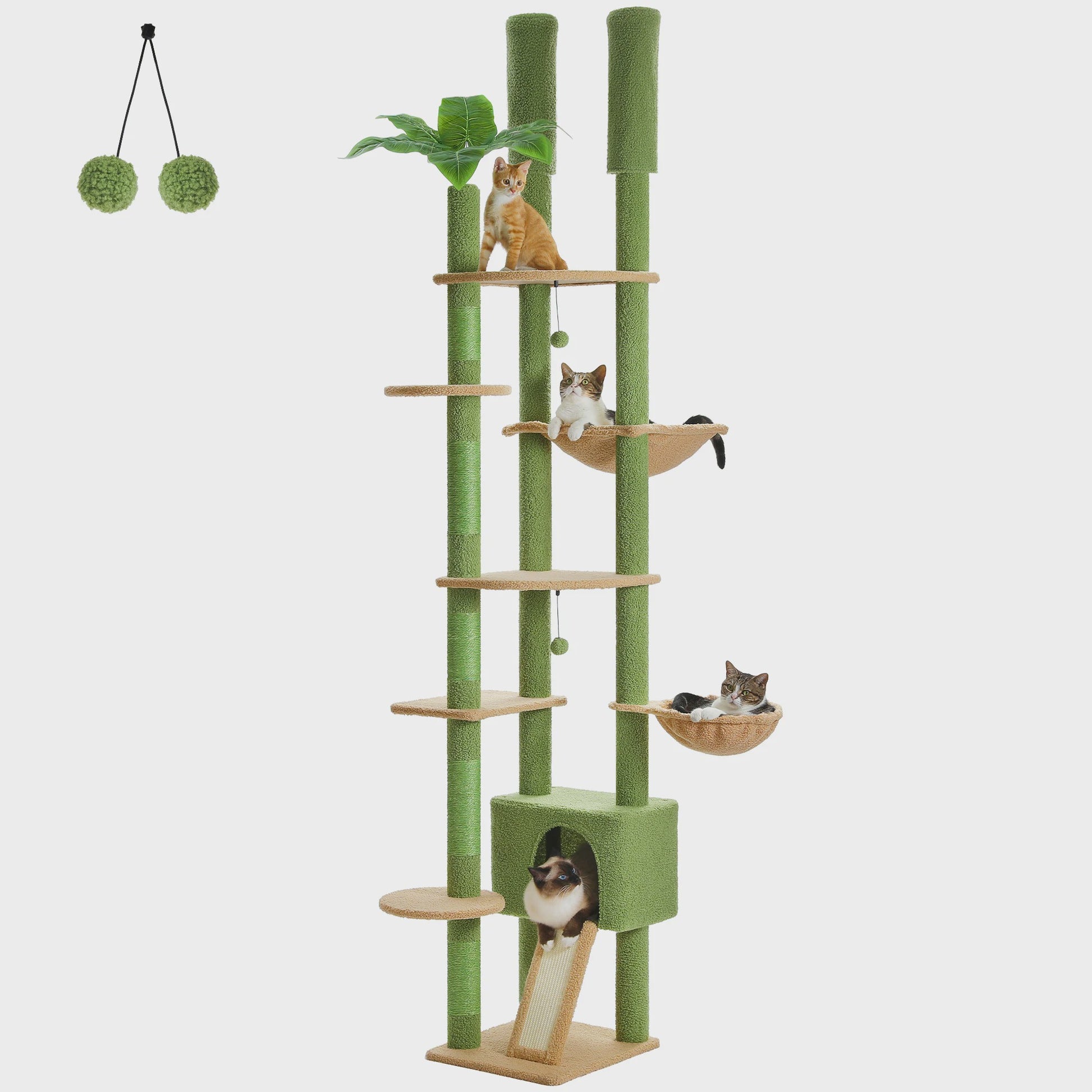 Verstelbare Kattenboom met Grote Hangmat, Krabpalen & Kattenhuis - Vloer tot Plafond