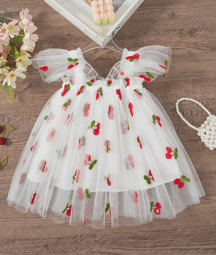 Zomerse Prinsessenjurk Meisjes met Kant en Bloemenprint - Perfect voor Feestjes en Bruiloften
