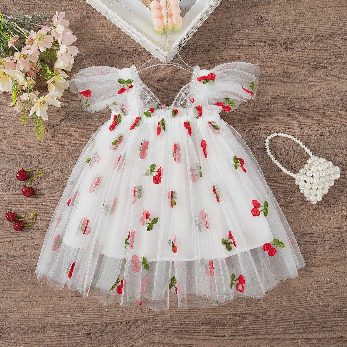 Zomerse Prinsessenjurk Meisjes met Kant en Bloemenprint - Perfect voor Feestjes en Bruiloften