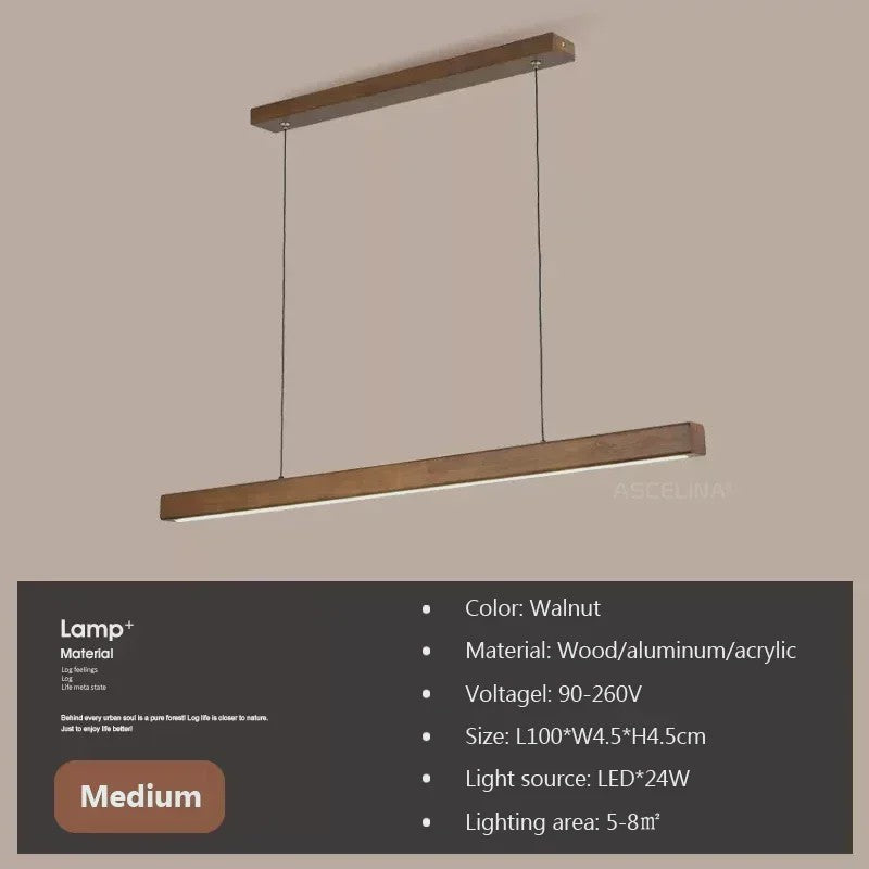 Nordic Houten Lange LED Hanglamp - Stijlvolle Verlichting voor Eettafel, Woonkamer & Keuken