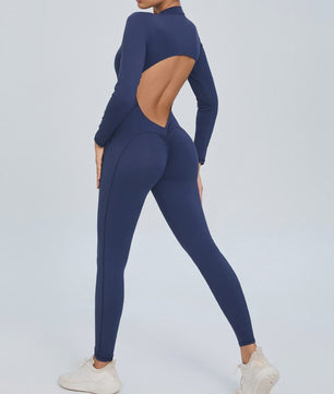 Dames Sport Jumpsuit met Lange Mouwen - Fitness & Gym Kleding - Zomer Sexy Stijl - Blauw