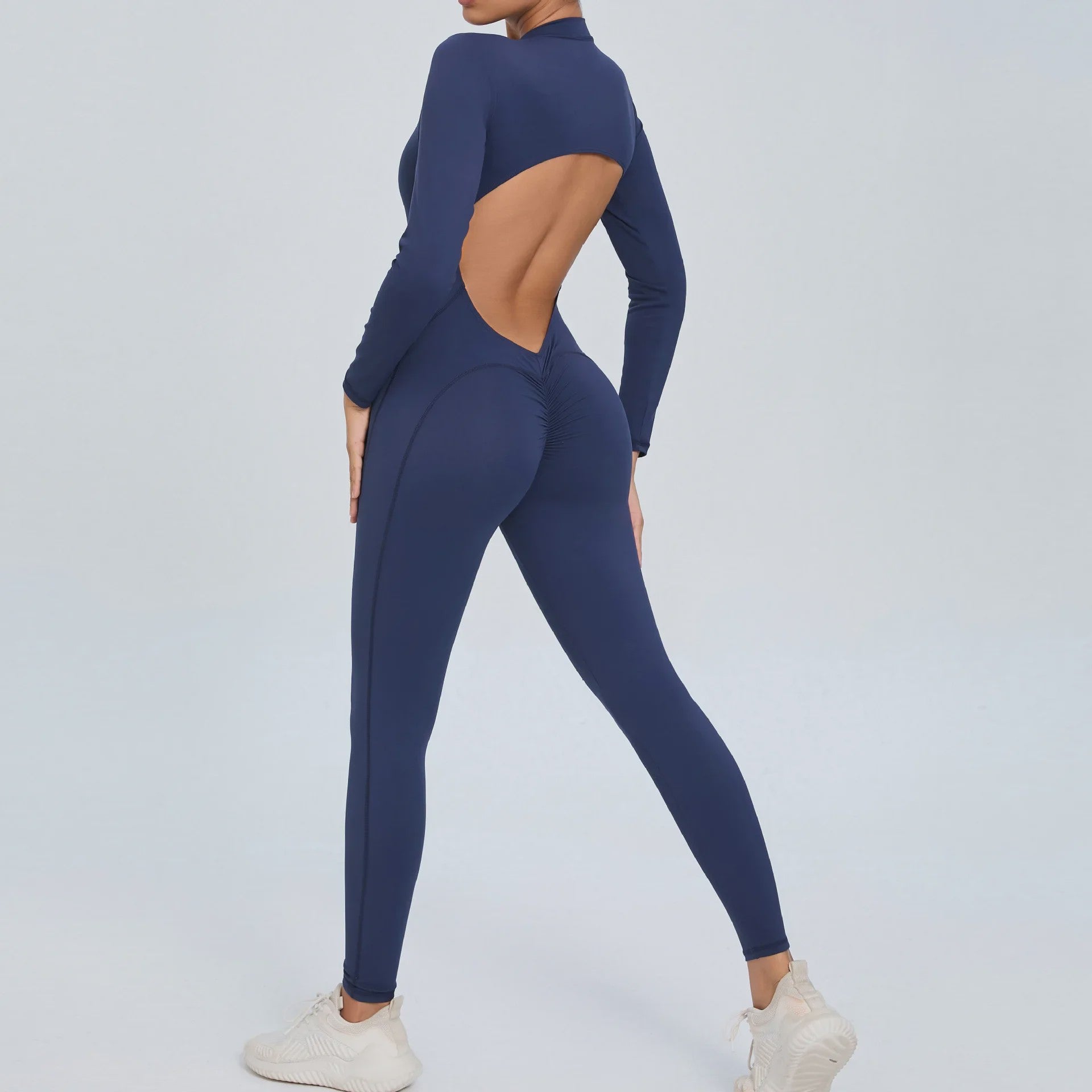 Dames Sport Jumpsuit met Lange Mouwen - Fitness & Gym Kleding - Zomer Sexy Stijl - Blauw