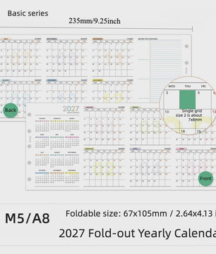 2027 Jaarkalender Navulling voor Planner | A6, A7, M5 | 4-Fold Ontwerp