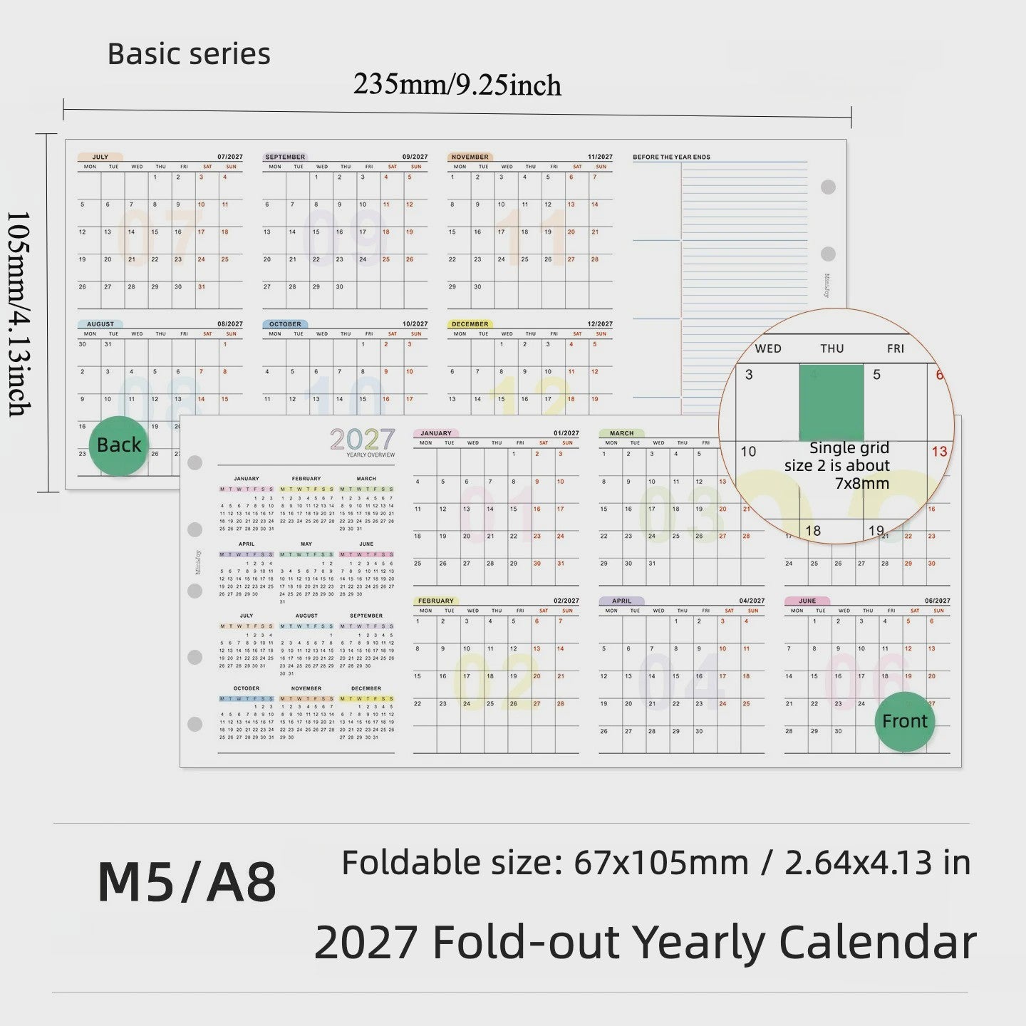 2027 Jaarkalender Navulling voor Planner | A6, A7, M5 | 4-Fold Ontwerp