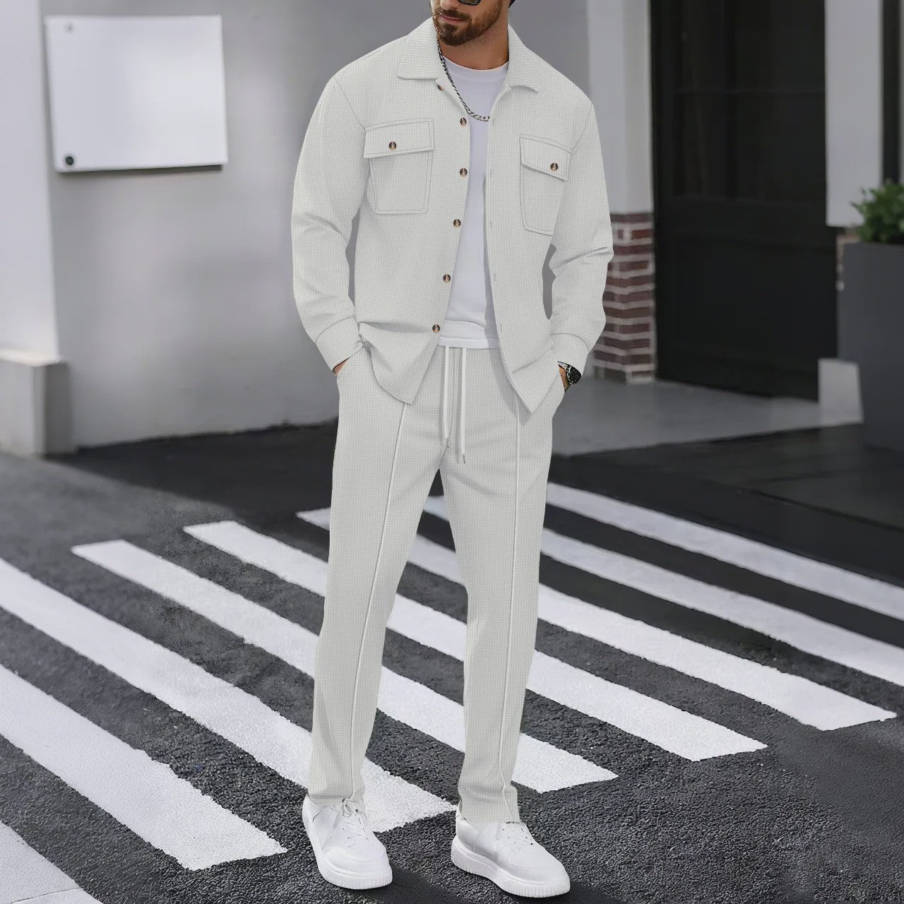 Heren Wafelruit Set: Stijlvol Casual & Zakelijk Jack met Lange Broek