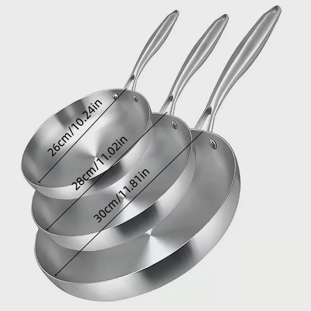 3-delige RVS Koekenpan Set - Snel & Gelijkmatig Verwarmen, Gezond Koken