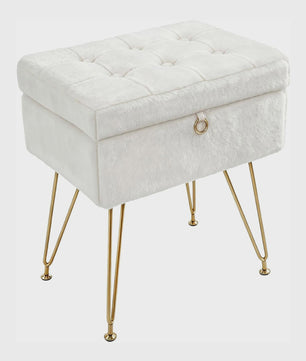 Luxe Fauteuil Poef met Opbergruimte & Pluche Zitting - Goudkleurige Poten